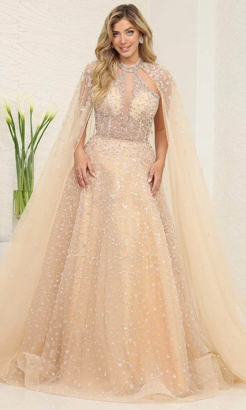 May Queen RQ8133 - Embellished Cape Evening Dress