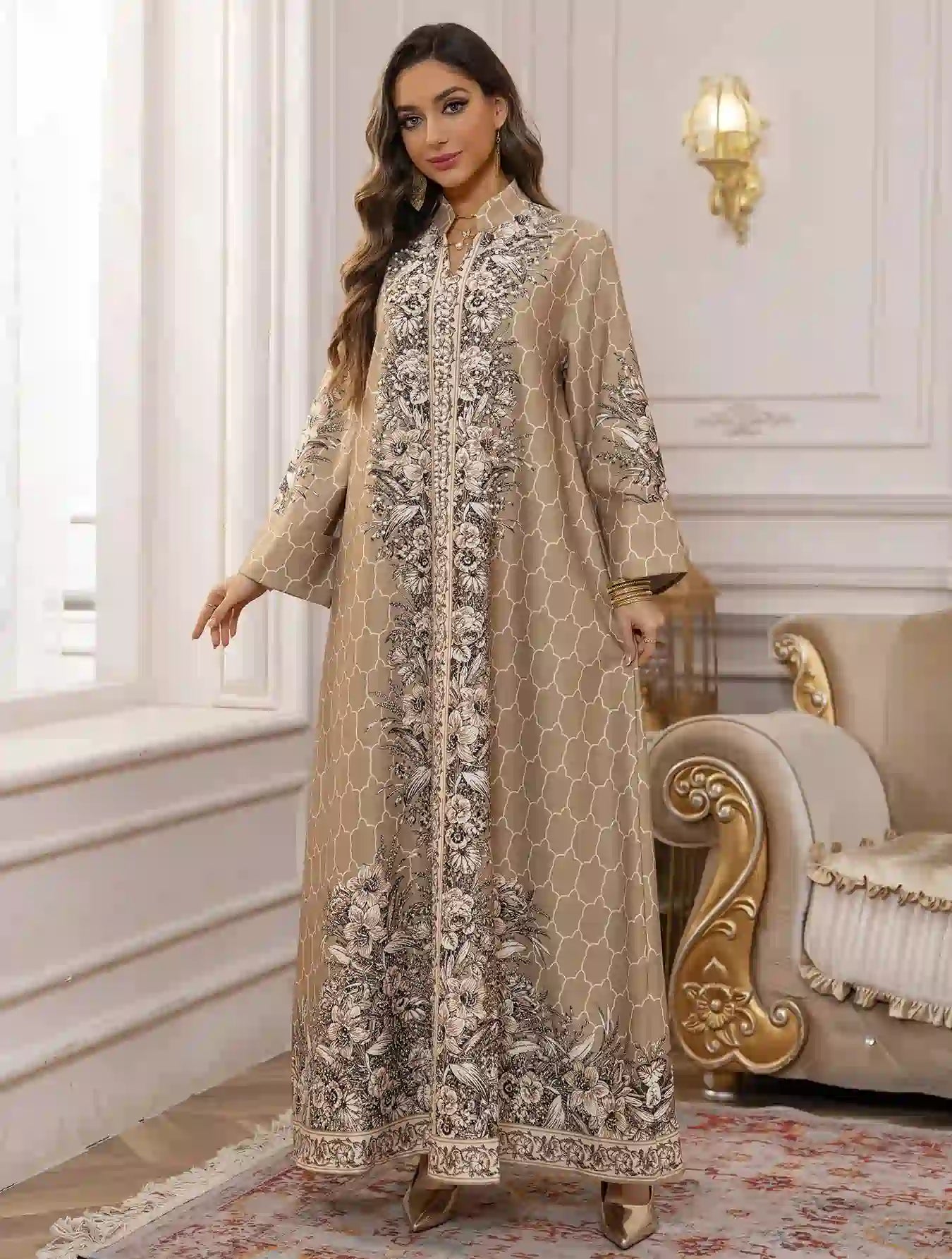 Eid Dress Beads Hotfix Rhinestone Caftan Kaftan Dress #25446
