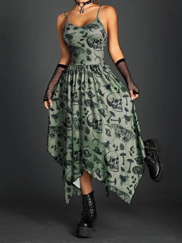 A-Line/Princess Spaghetti Straps Sleeveless Asymmetrical Halloween Performance Costumes Dress with Ruffles