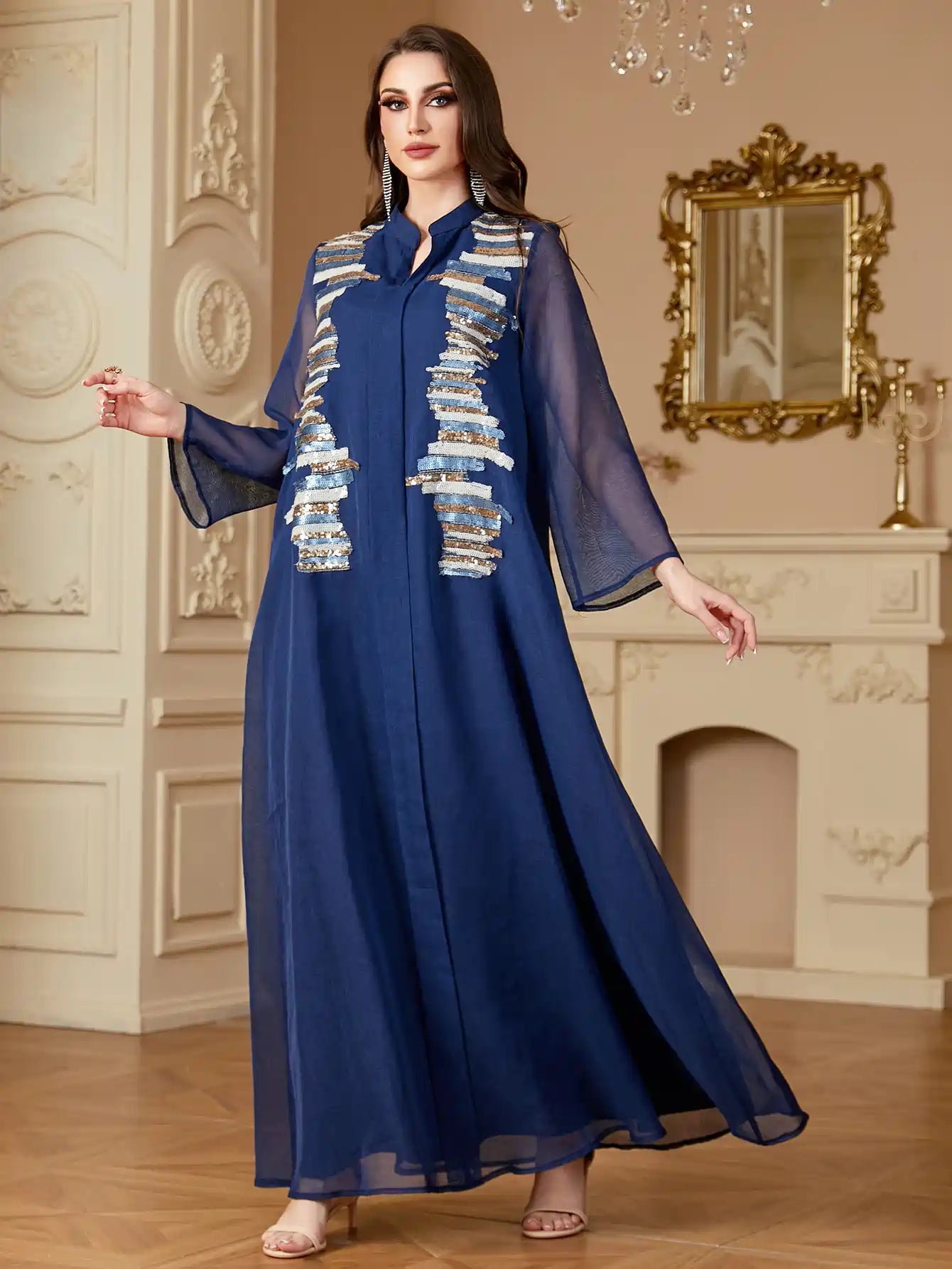 Eid Sequins Embroidery Caftan Kaftan Dress For Party And Wedding #244159