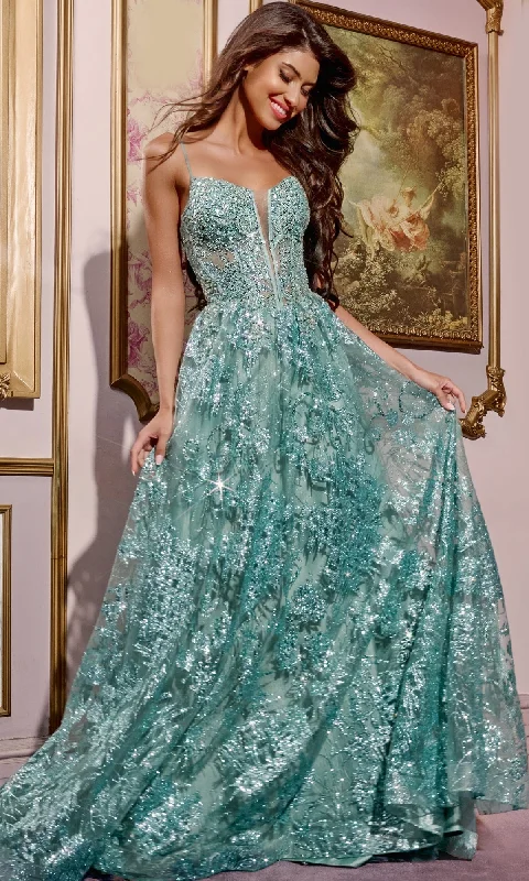 Long A-Line Glitter Prom Dress: Jovani 42199