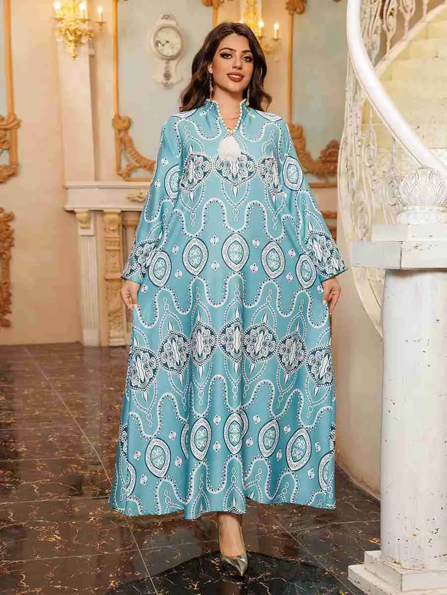 Eid Printed Arab Women Caftan Kaftan Dress