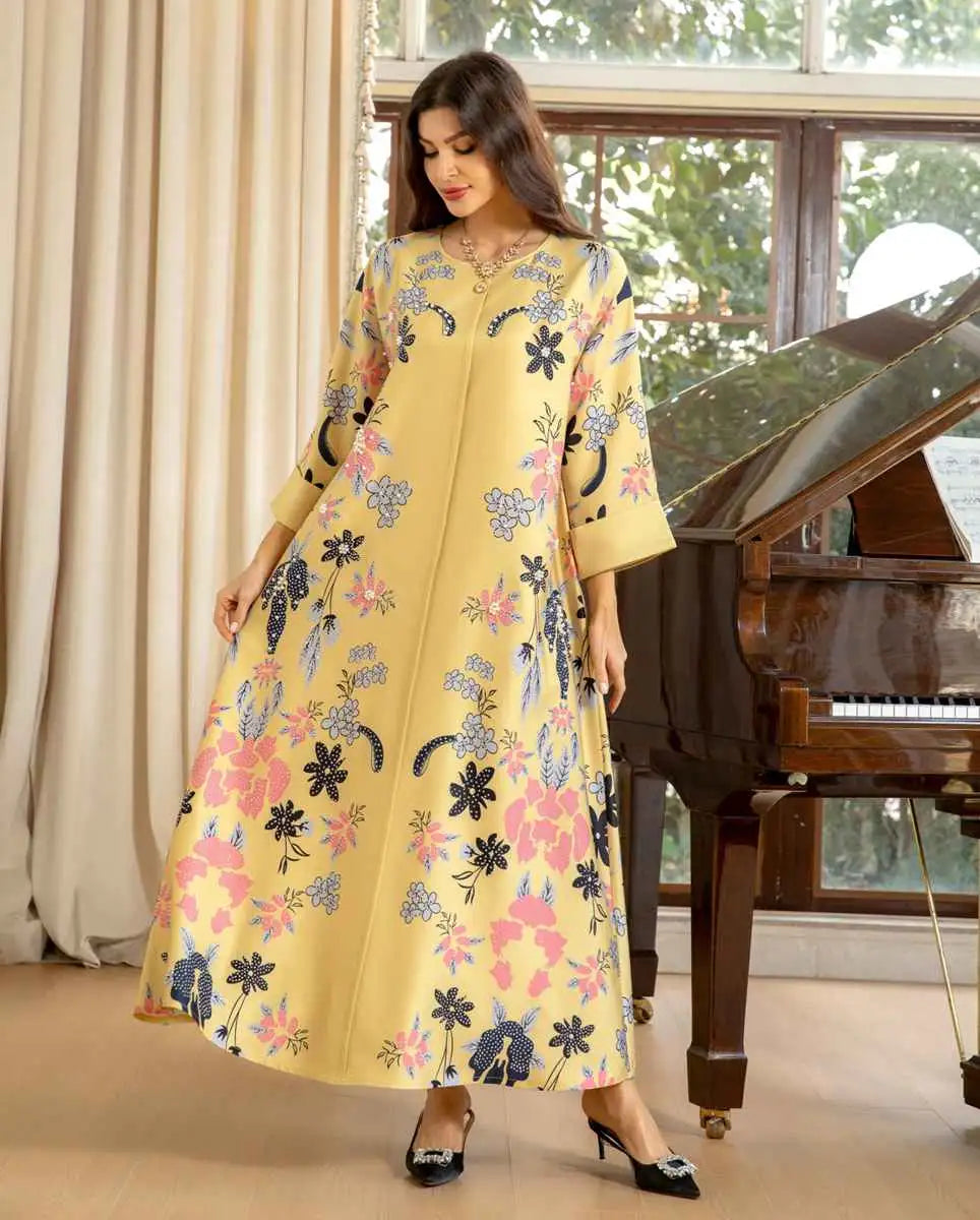 Hotfix Rhinestone Eid Dress Burn-out Caftan Kaftan Dress