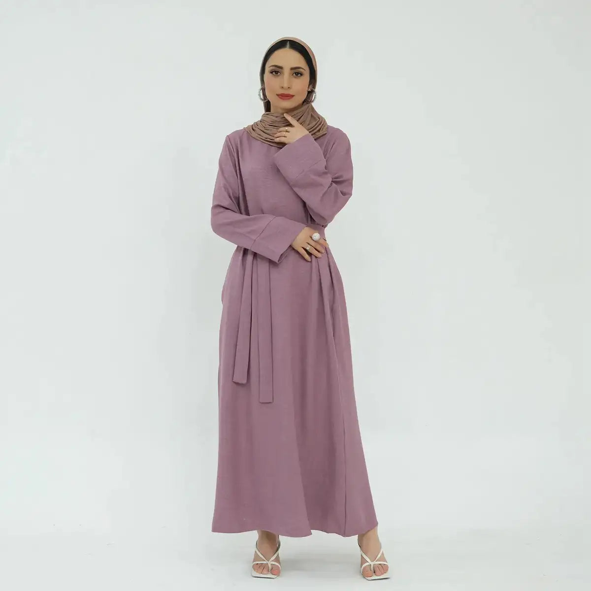 Daily Wear Plain Wrinkle Abaya Dress With Pocket