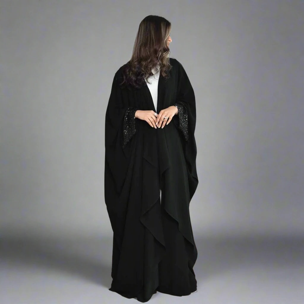 Sequins Cuff Cadigan Open Abaya Dress #24167