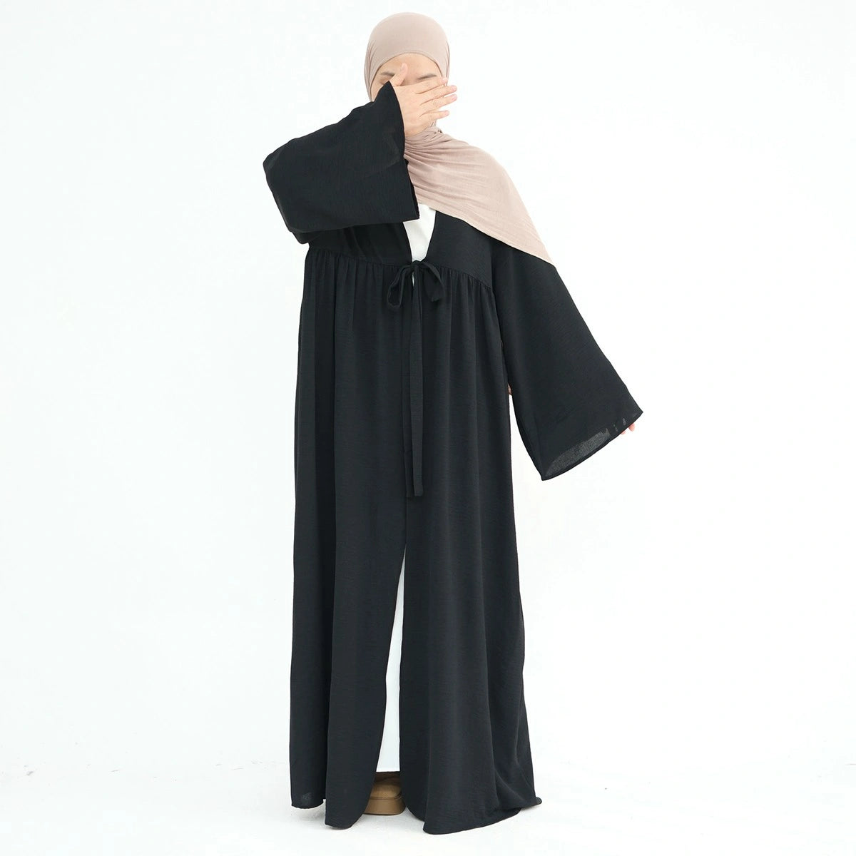 Lace-up Crepe Open Abaya Dress #24896