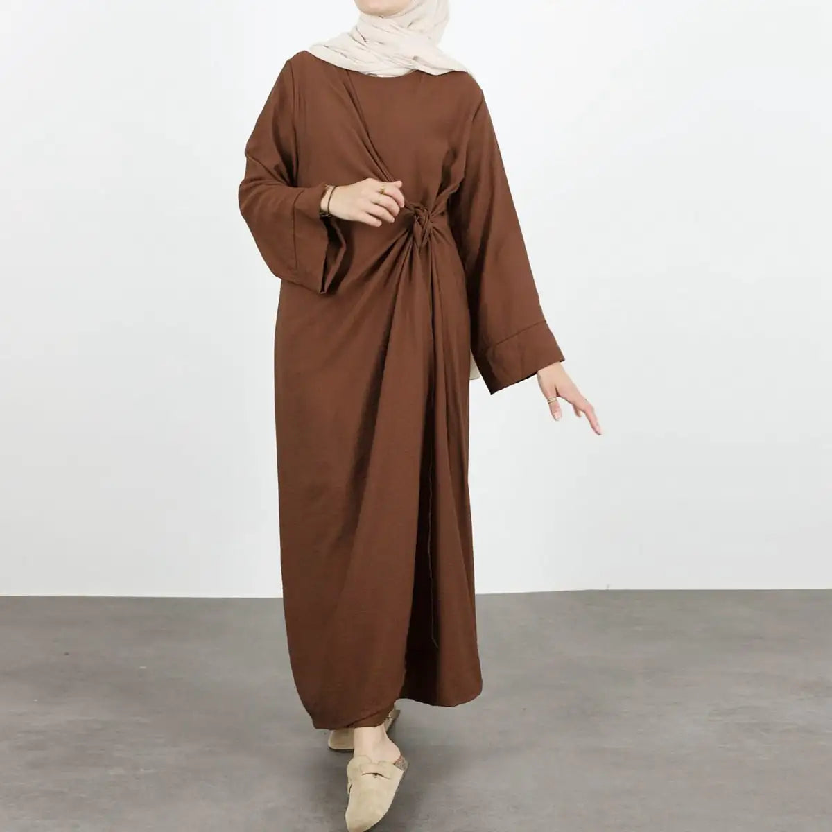 Wrinkle Fabric Lace-up Abaya Dress