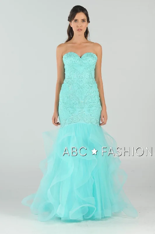 Long Strapless Mermaid Dress with Ruffled Skirt by Poly USA 8198
