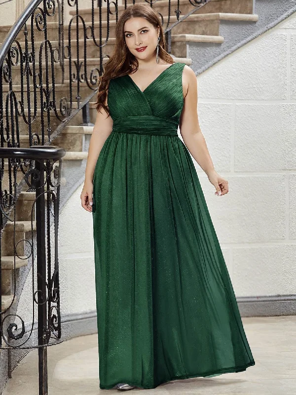 Joyce | Double V Neck Maxi Long Plus Size Sparkly Evening Dresses for Party