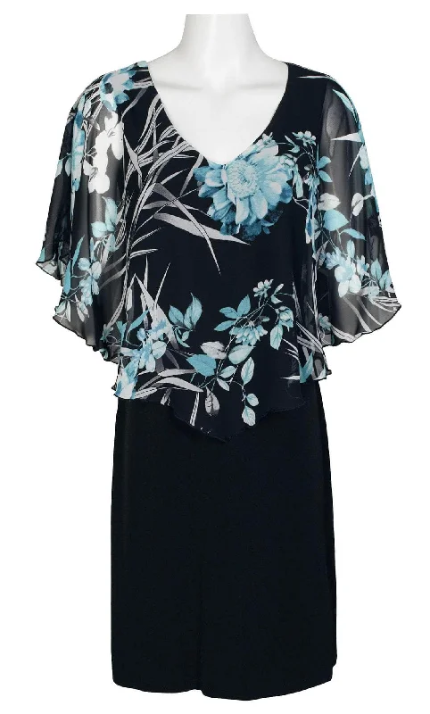 Connected Apparel TCN43080M1 - Floral Cape Sleeve Dress