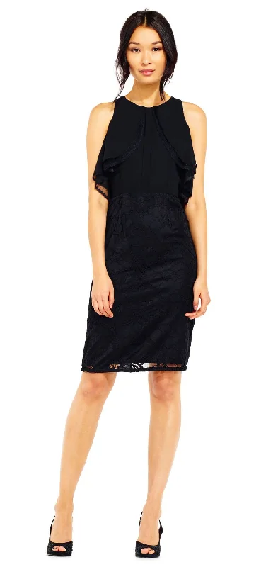 Adrianna Papell - Cape Sleeve Lace Chiffon Dress AP1D100739SC
