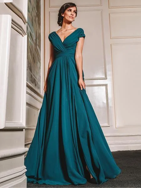 Marsoni by Colors - M251 V-Neck Ruched A-Line Dress