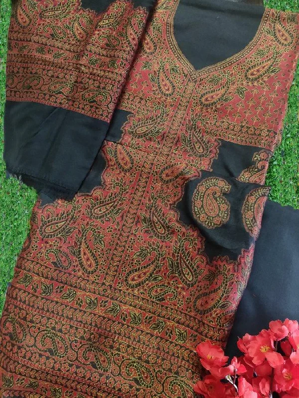 Black Fine Pashmina Kani Zari Weave Salwar Kameez Dress Material SH13