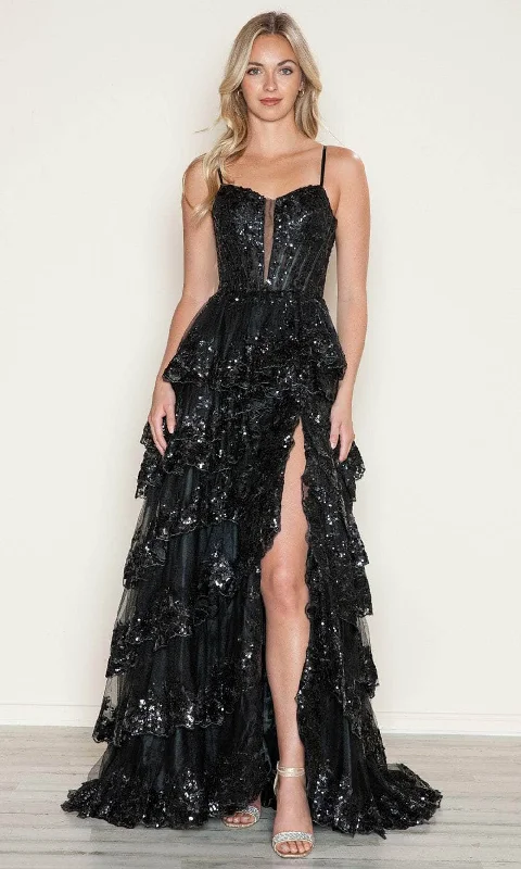 Poly USA 9606 - V-Neck Ruffled A-Line Prom Dress