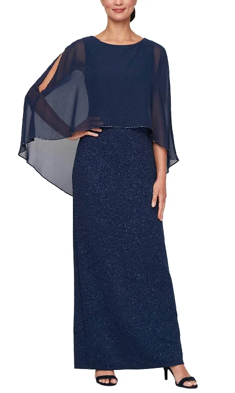 SLNY 9427278 - Hi-Low Capelet Column Formal Dress