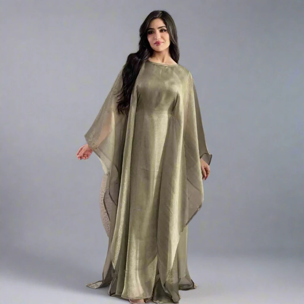 2 Pieces Set Batwing Sleeve Farasha Abaya Dress With Inner Dress
