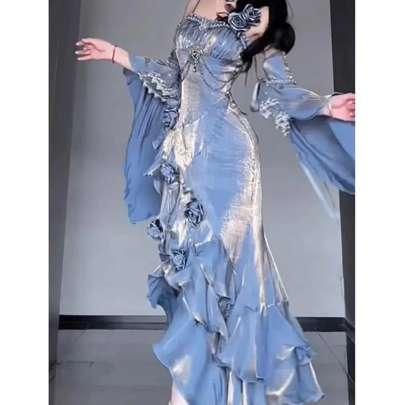 TAVIMART  -  Blue Rose Lolita Fishtail Dress with Exquisite Design for Elegant Goddess - like and Mature Ladies' Birthday.