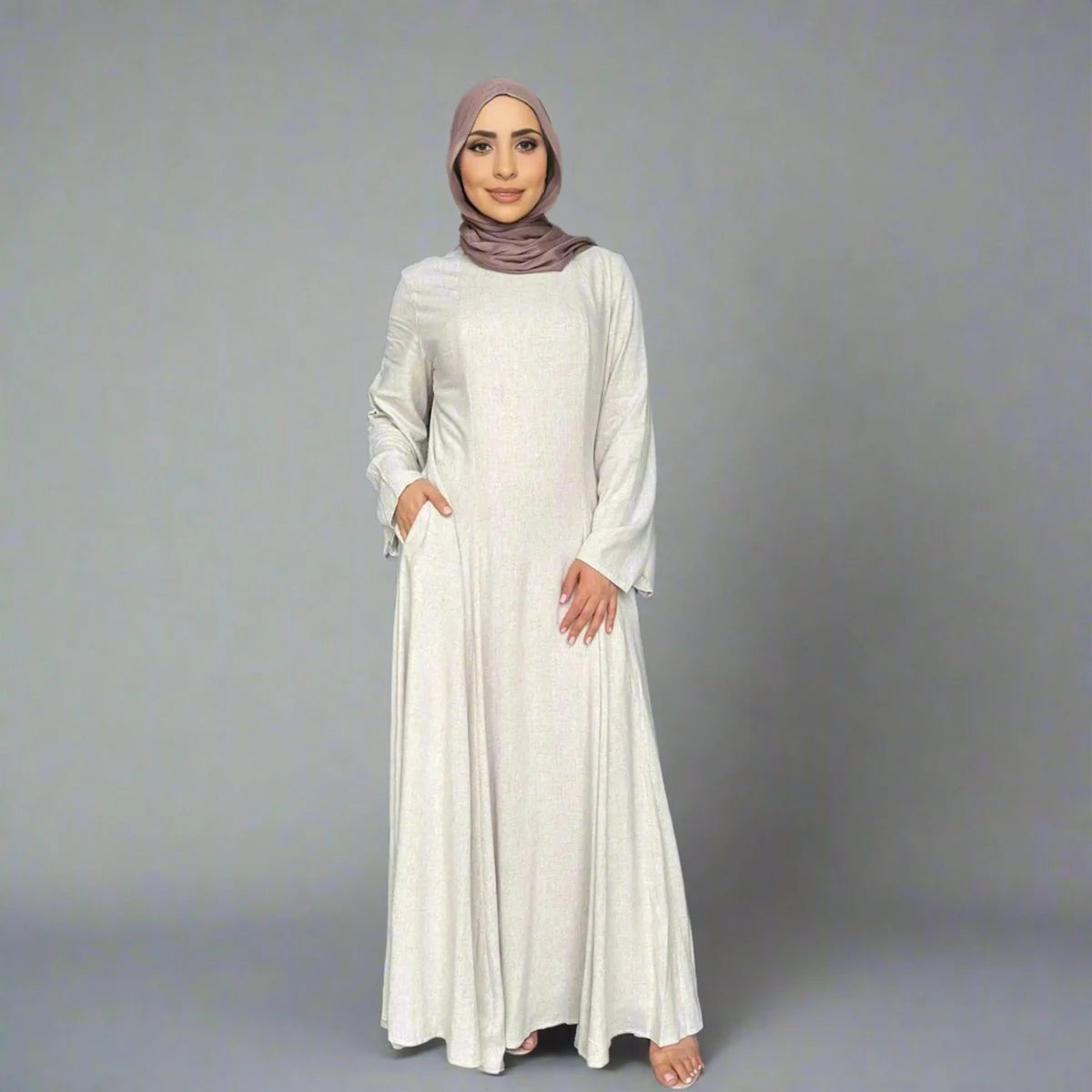 Adjustable Back Strap Linen Cotton Blended Abaya Dress #25941