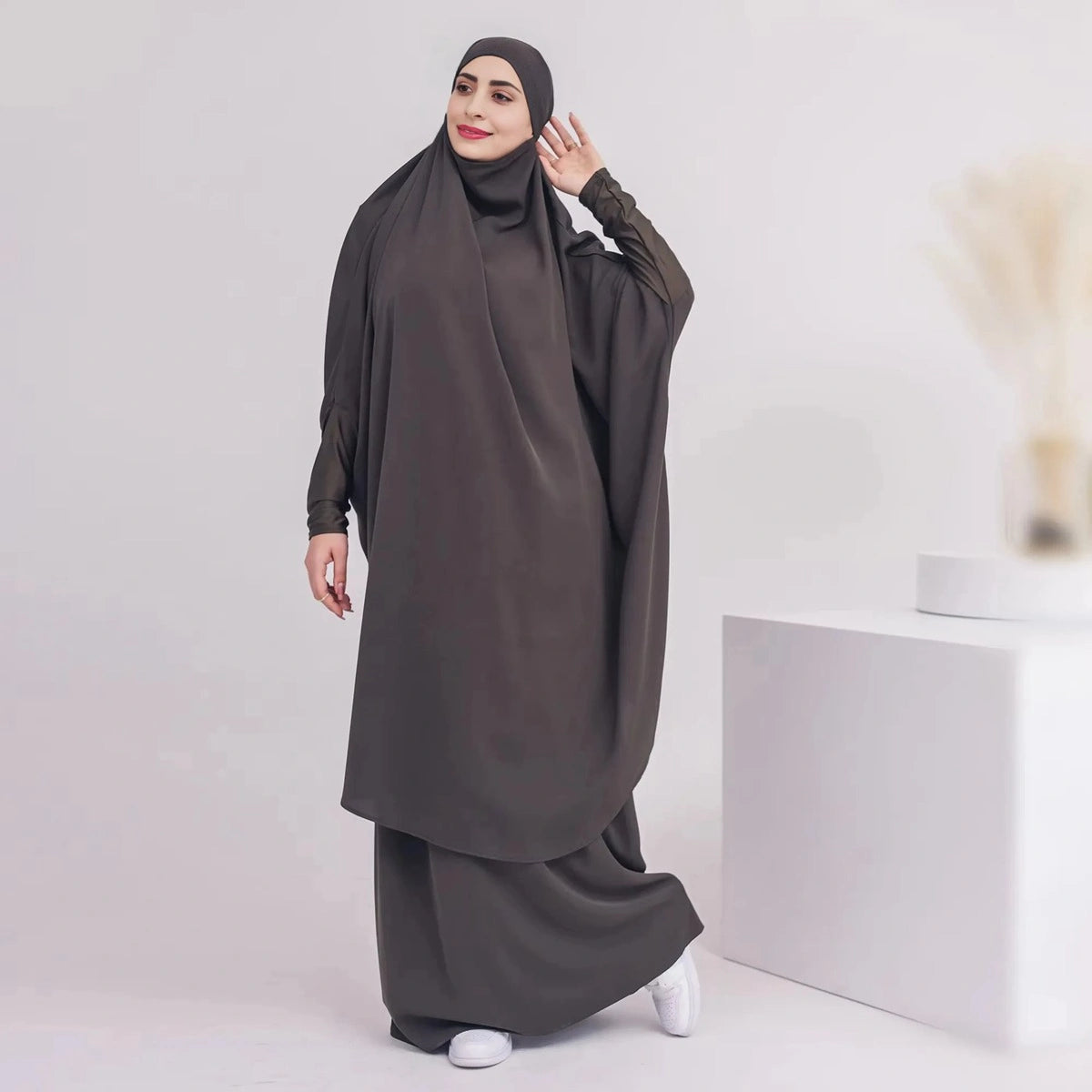 2 Pieces Set Jilbab Prayer Abaya Dress With Tops And Skirt #25423