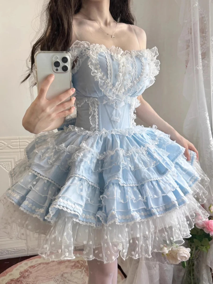 TAVIMART  -  Fishing Boss Original Lolita Genuine Prayer Lolita Girl Dress Noble Loli Flower Wedding Princess Dress Japanese Sweet Loli Girl
