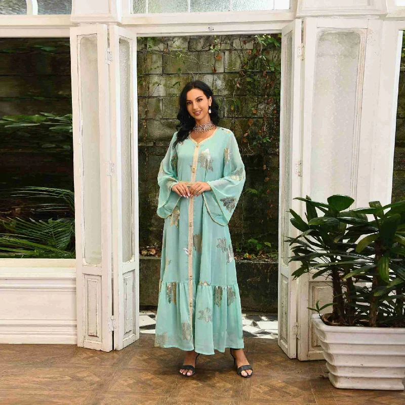 Medium Green Eid Dress Bronzing Chiffon Caftan Kaftan Dress