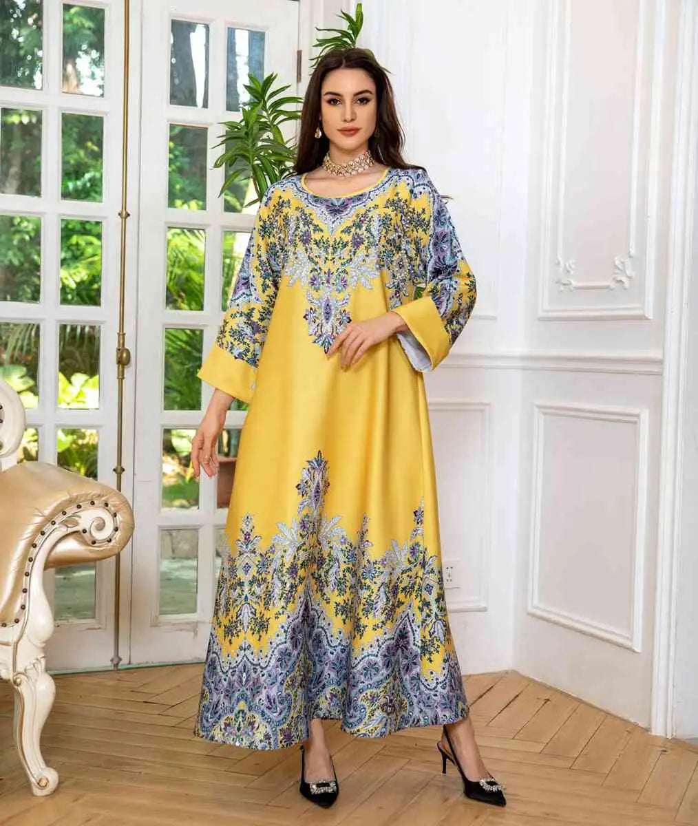 Hotfix Rhinestone Eid Caftan Kaftan Dress Jalabiya