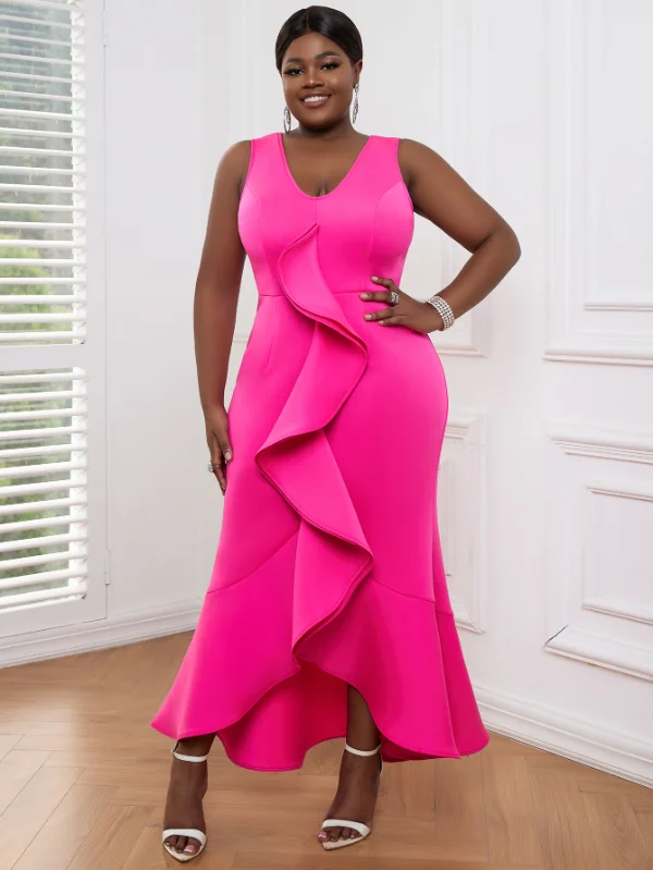 AOMEI Sexy Sleeveless Mermaid Ruffles Long Dress