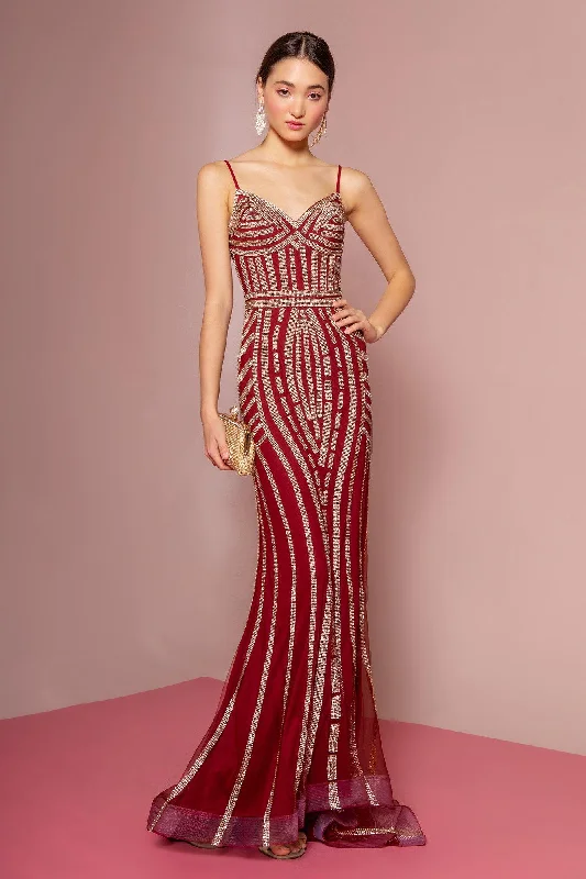 Long Jeweled Mermaid Dress with Open Back by Elizabeth K GL1543