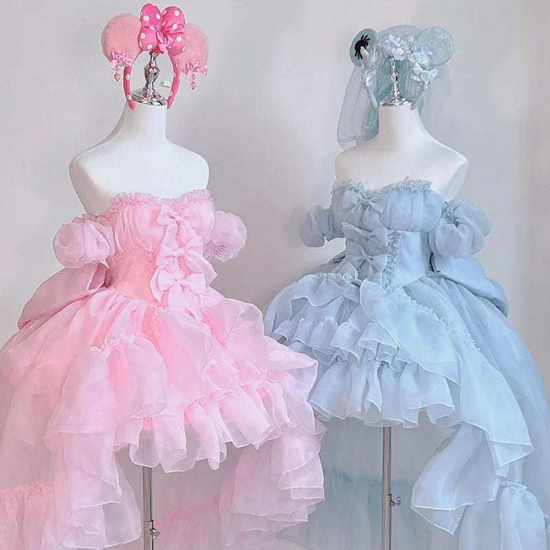 TAVIMART  -  Customized Lolita Bow Design Princess Ball Gown Dresses Sweet One Shoulder Pleated Tiered Birthday Party Vestidos Sweet Flower G