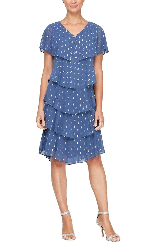 SLNY 9471507 - Short Sleeve Polka Dot Formal Dress