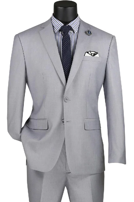 "Vinci Men's 2-Button Light Grey Suit: A Sophisticated Choice for Prom and Weddings" Grey Prom Dress
