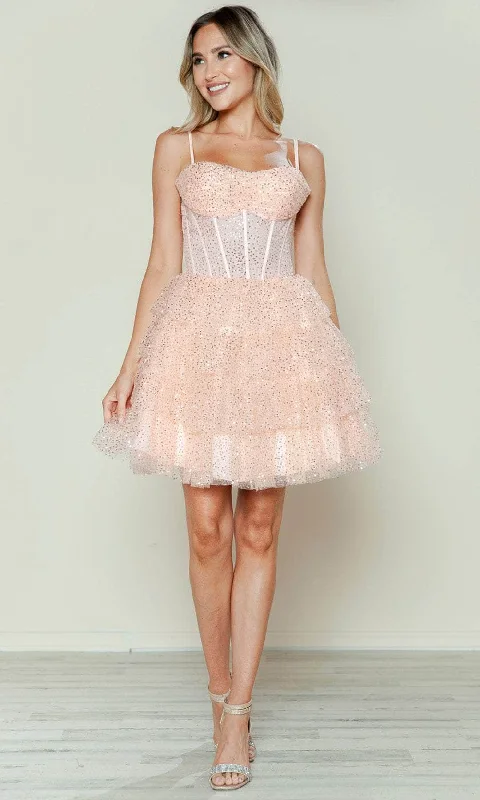 Poly USA 9586 - Sheer Corset Tiered Cocktail Dress