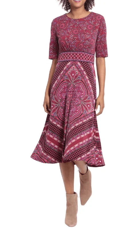 London Times T6536M - Half Sleeve Floral Long Dress