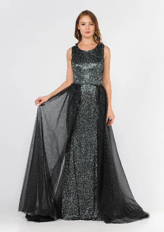 Long Metallic Glitter Dress with Open Back Cut Outs by Poly USA 8342