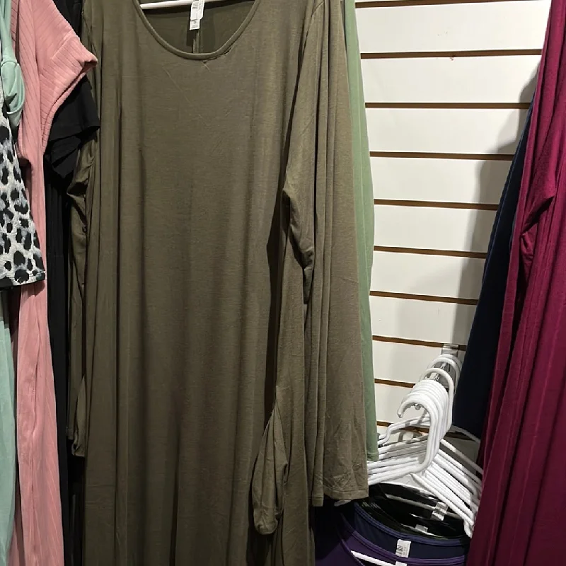 PLUS-Long Sleeve Flare Dress With Pockets