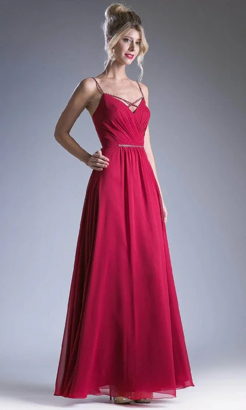 Ladivine 1010 - Sleeveless Ruched V Neck Long Dress