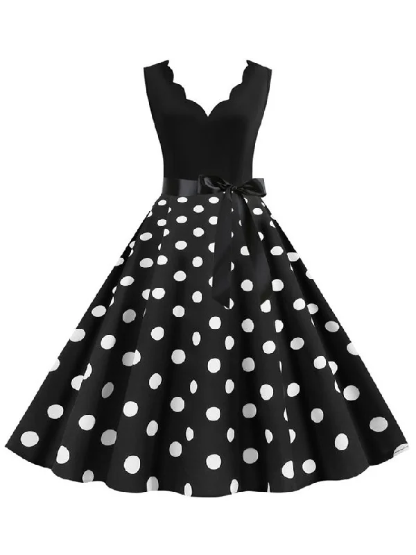 Short/Mini Cotton Blend V-Neck Sleeveless Printing Women's Vintage Dresses