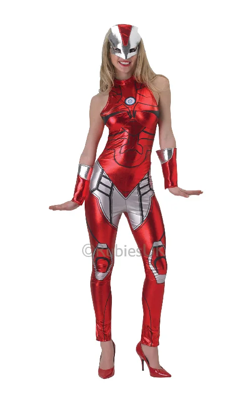Ladies Superhero Rescue + Mask Fancy Dress Iron Man The Avengers Costume