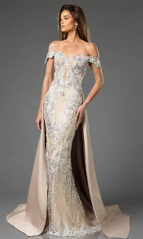 Terani Couture 251E3233 - Off Shoulder Lace Appliqued Evening Dress