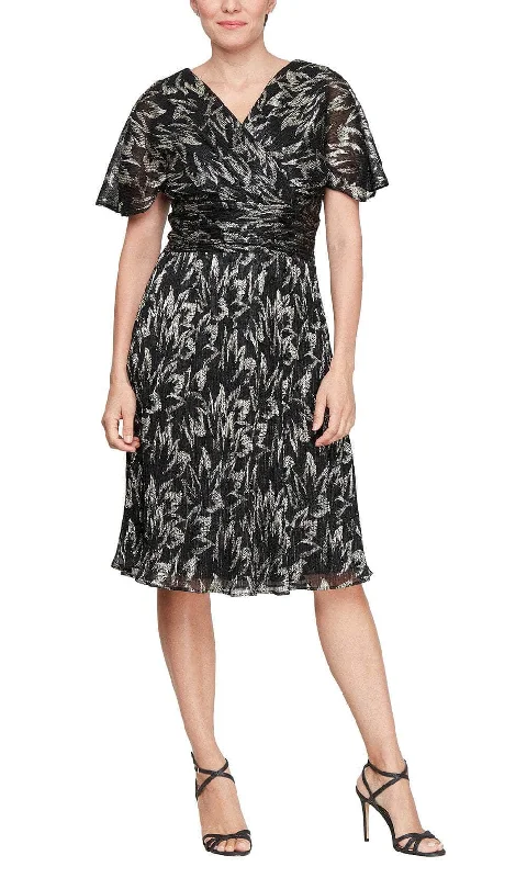 SLNY 9155231 - Printed Short Sleeve Evening Dress