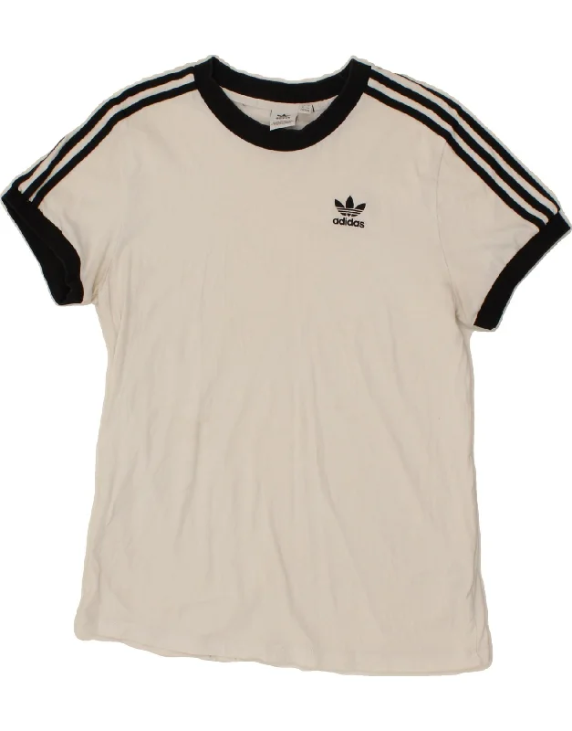 ADIDAS Womens T-Shirt Top UK 8 Small  White Cotton