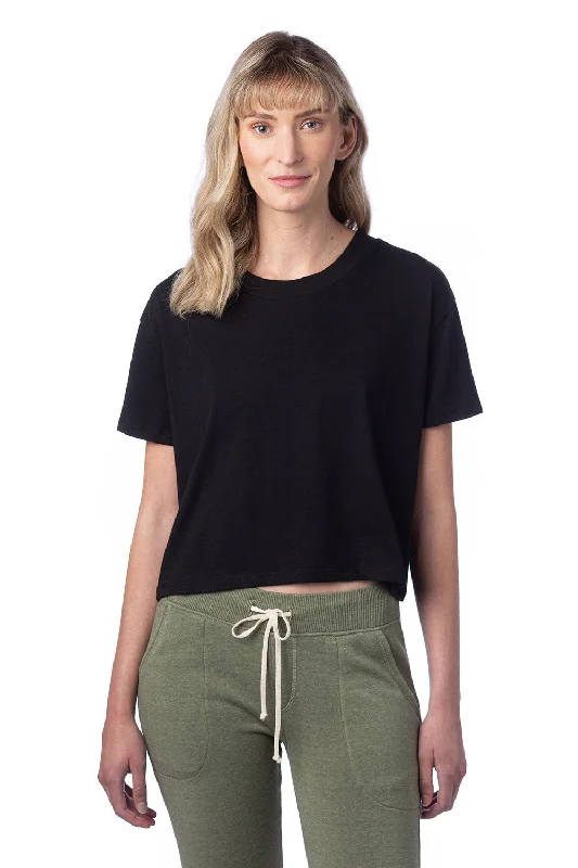 Alternative Womens Headliner Cropped Go To Short Sleeve Crewneck T-Shirt - Black