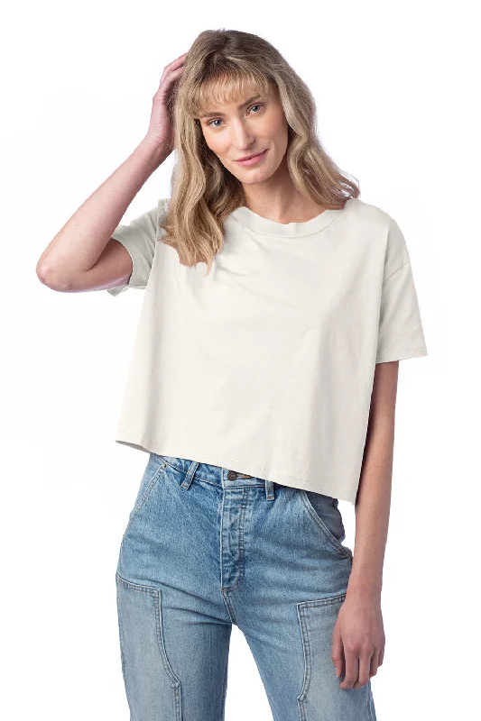 Alternative Womens Headliner Cropped Go To Short Sleeve Crewneck T-Shirt - Natural