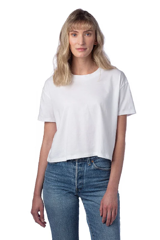 Alternative Womens Headliner Cropped Go To Short Sleeve Crewneck T-Shirt - White