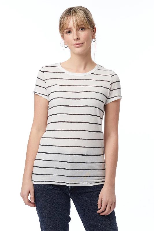 Alternative Womens Ideal Short Sleeve Crewneck T-Shirt - Eco Ivory Ink Stripe