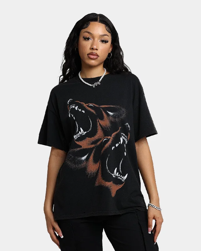 American Thrift Wolves Vintage T-Shirt Black Wash Collared Crew Neck Turtle Neck