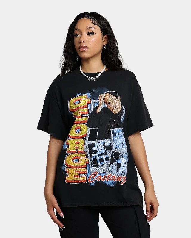 American Thrift X Seinfeld George Vintage T-Shirt Washed Black Beaded Sequined Faux Fur