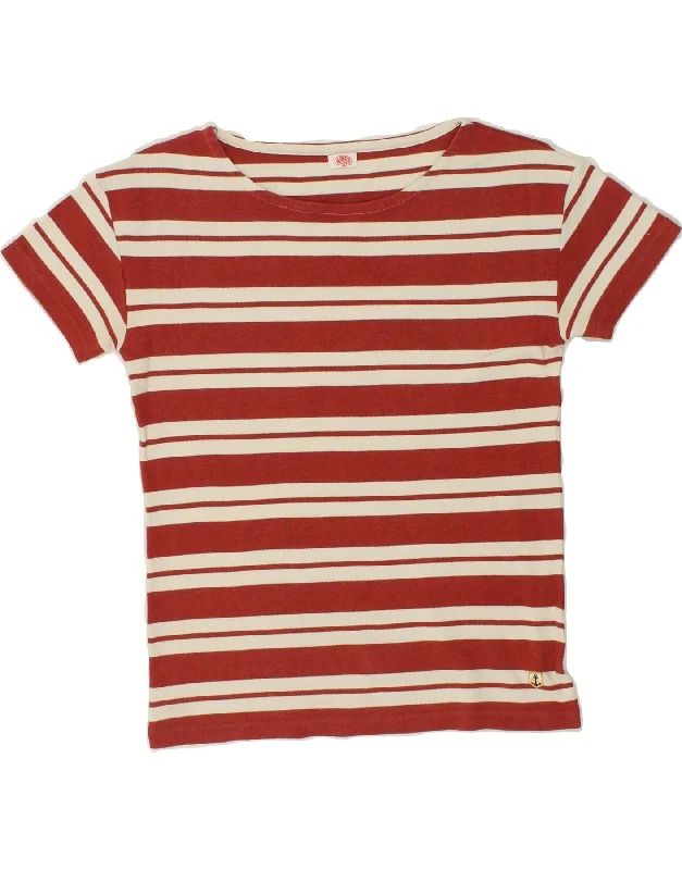 ARMOR LUX Womens T-Shirt Top UK 12 Medium Maroon Striped Cotton