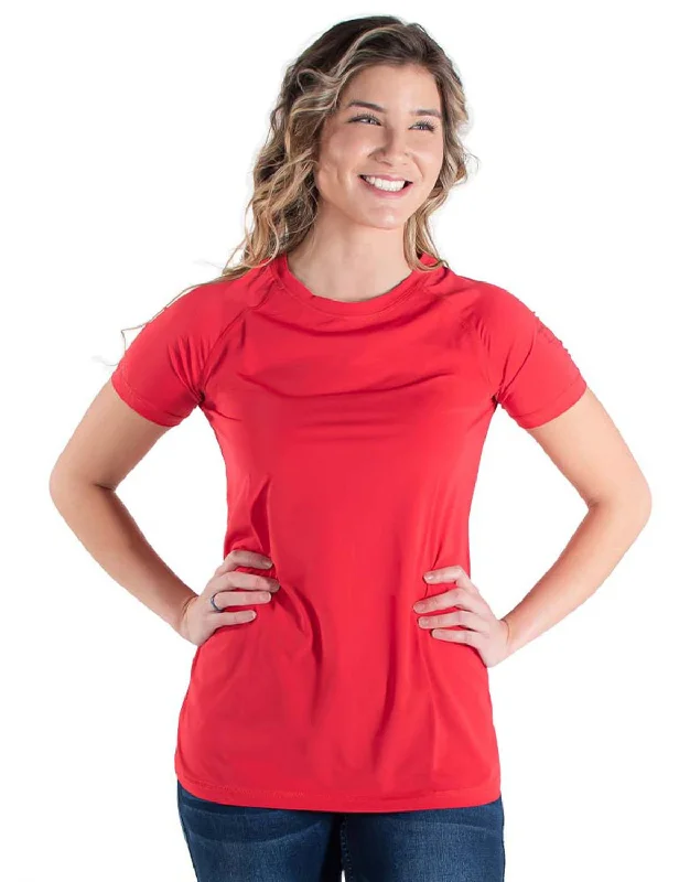Cowgirl Tuff Womens Cooling UPF Baseball Bright Red Nylon S/S T-Shirt Fashionable Trendy Casual