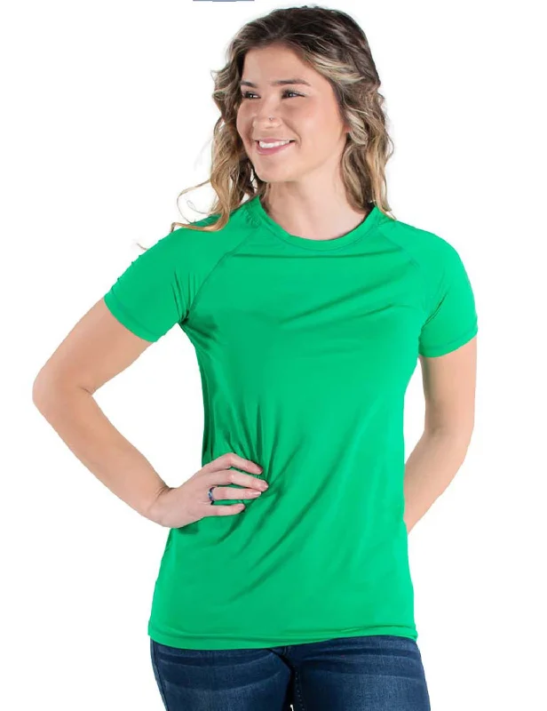 Cowgirl Tuff Womens Cooling UPF Baseball Money Green Nylon S/S T-Shirt Seamless Knitted Crochet